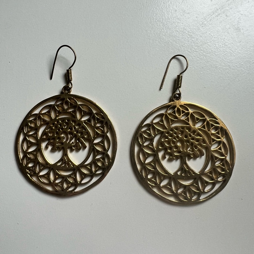 Item: brass tree of life earrings